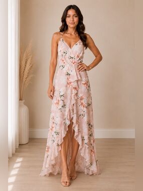 SHEIN Pink Floral Wrap Maxi Dress Size M